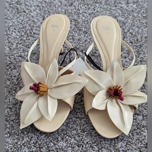 Zara Beige Floral Women's Sandals